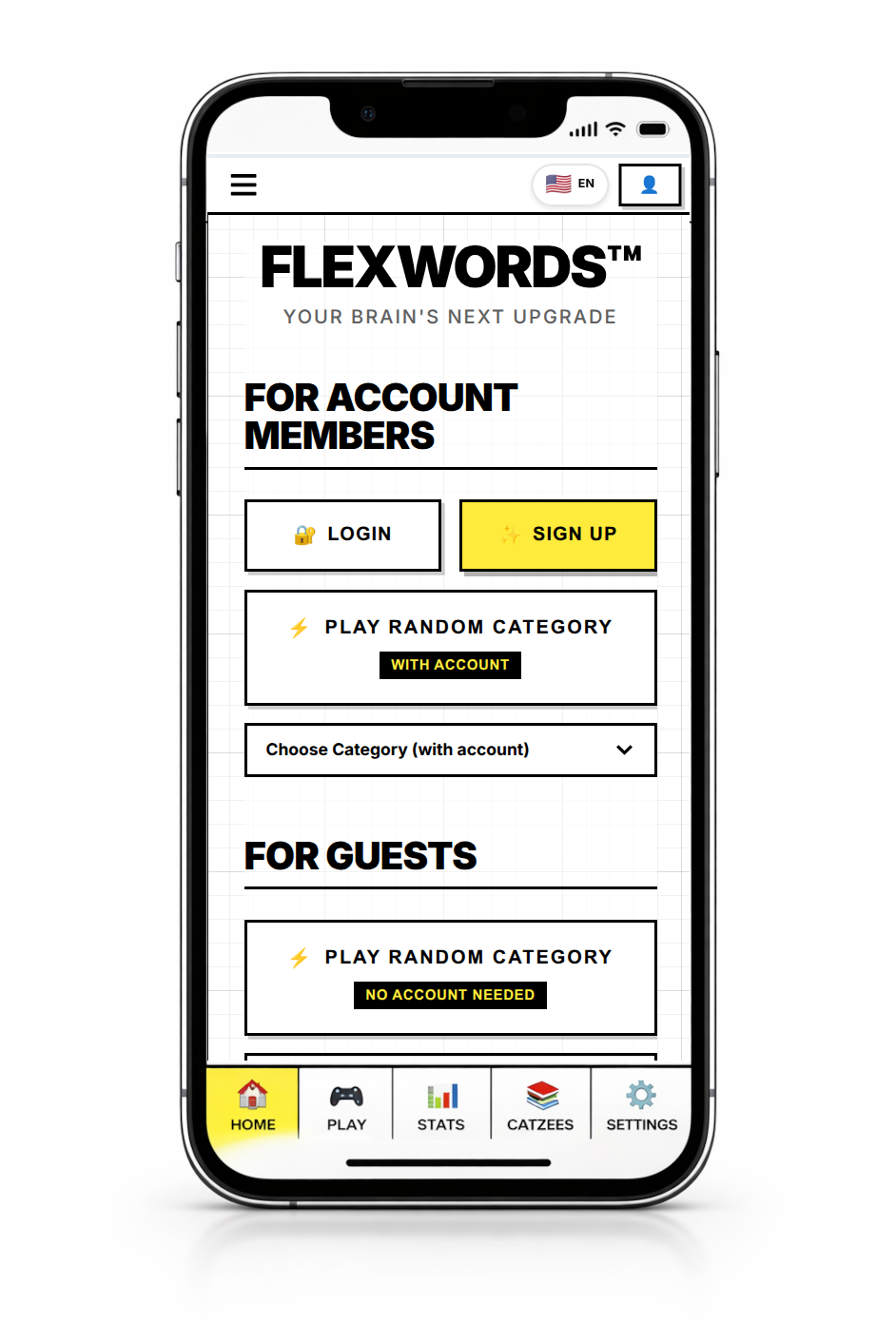 FlexWords home screen
